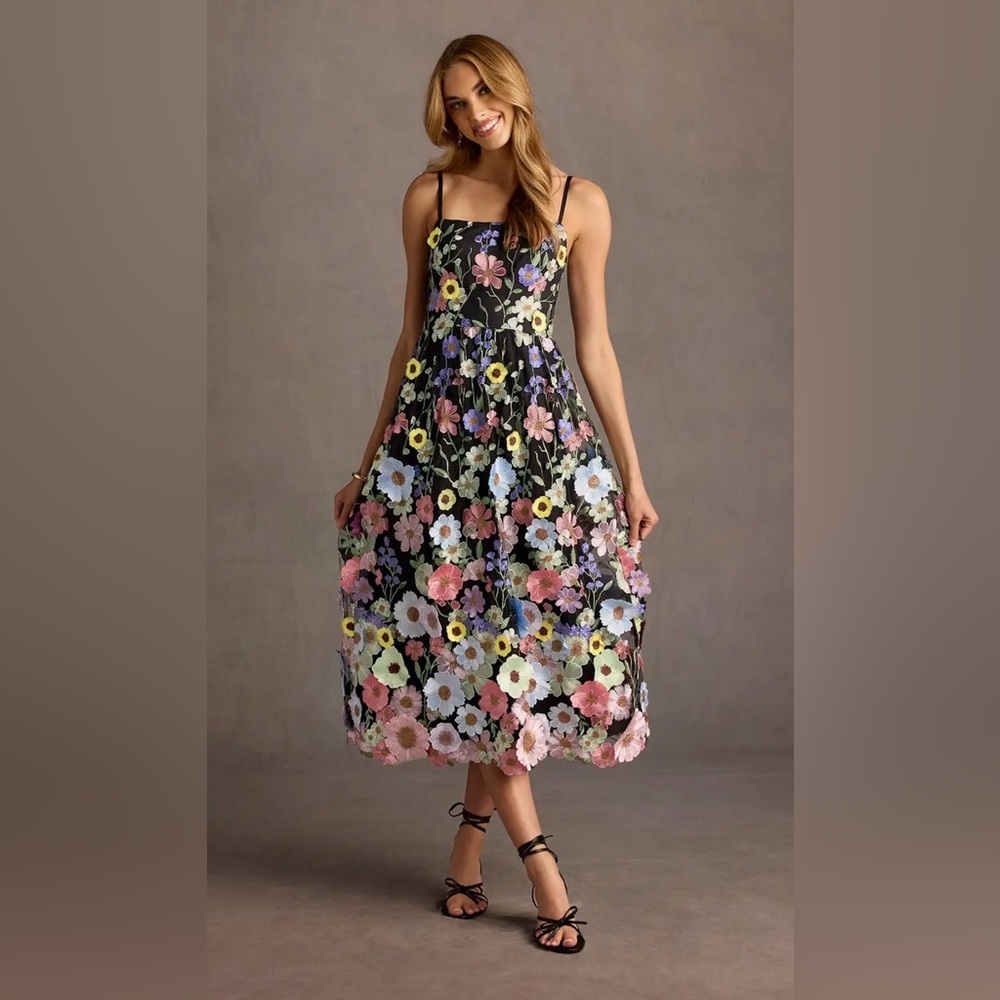 Azazie Atelier Nia Black And Multi Floral Midi Dress - Picture 3 of 10